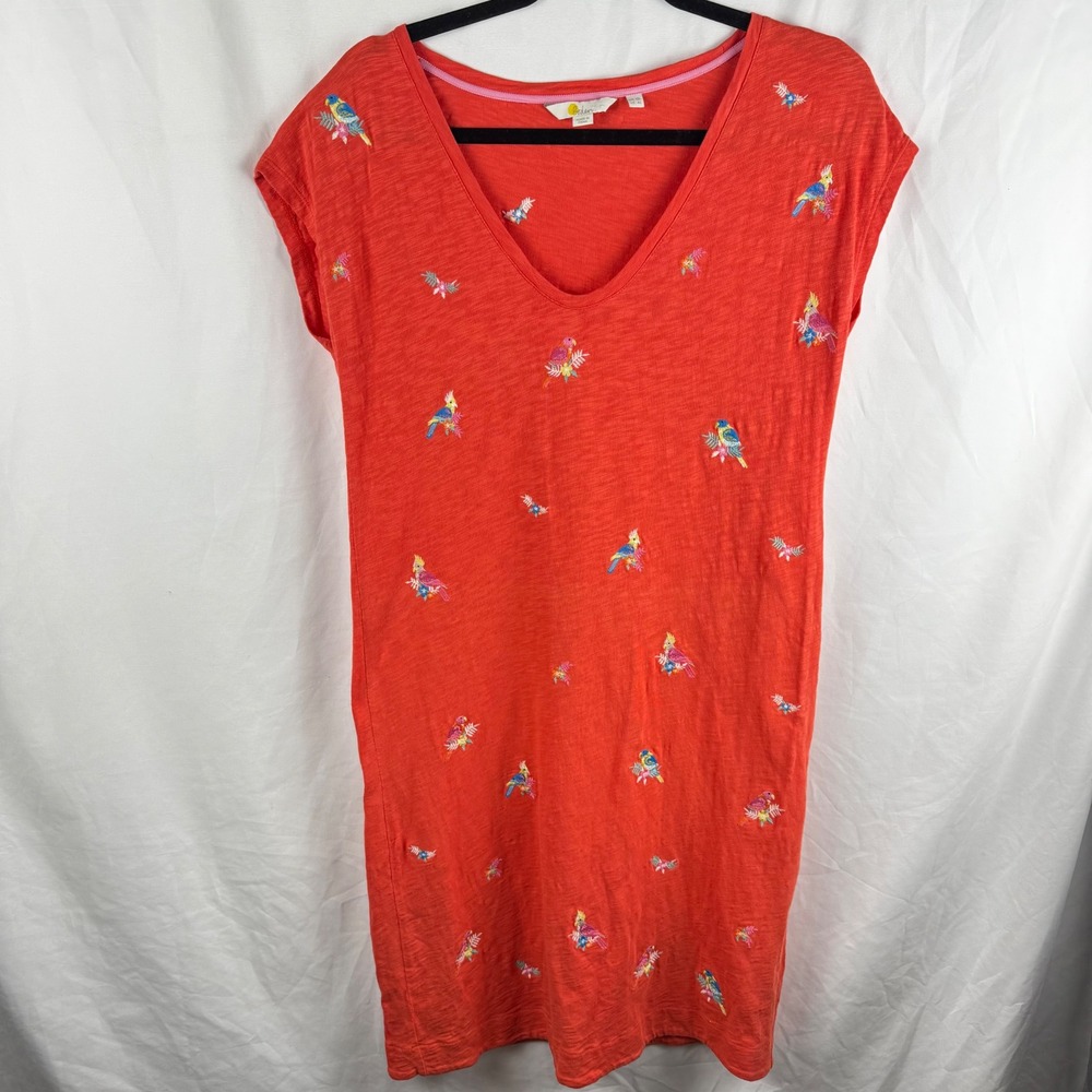 Boden Red Parrot Shirt Dress 6 Long‎ Embroidered Simple Beachy Resortwear Casual - Picture 2 of 8